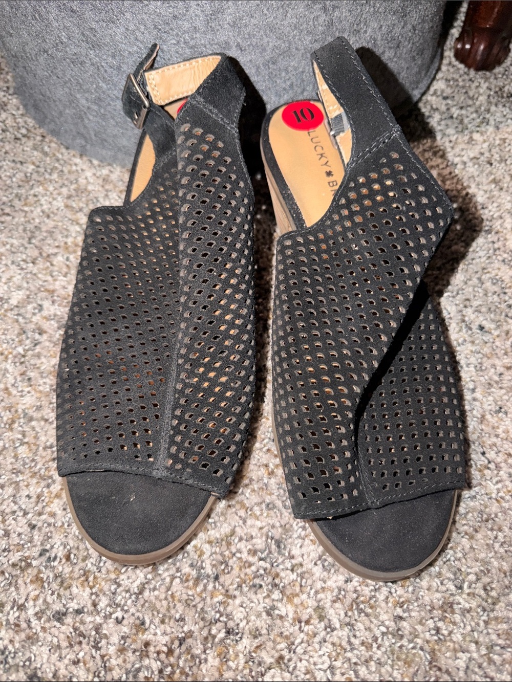 Lucky Brand Black Perforated Open-Side Slingback Sandals